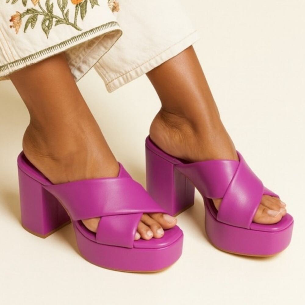 Charlotte Stone Sylvia Platform Mules Purple Leather Heels Sz 9